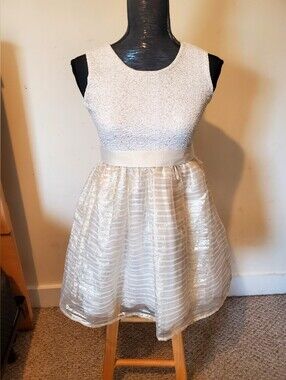 Place Cream and Gold Party Dress for Girls